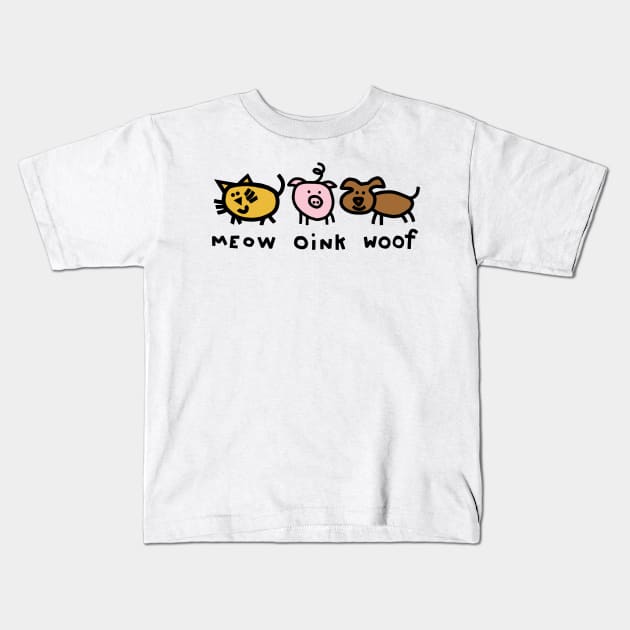 Cute Animals Noisy Cat Pig Dog Kids T-Shirt by ellenhenryart